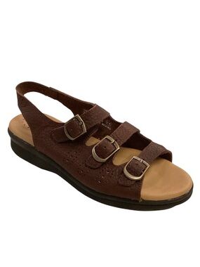 Cobbie Cuddlers 6W NWT Leather Women's Sandals Brown Comfort Shoes Wide Width